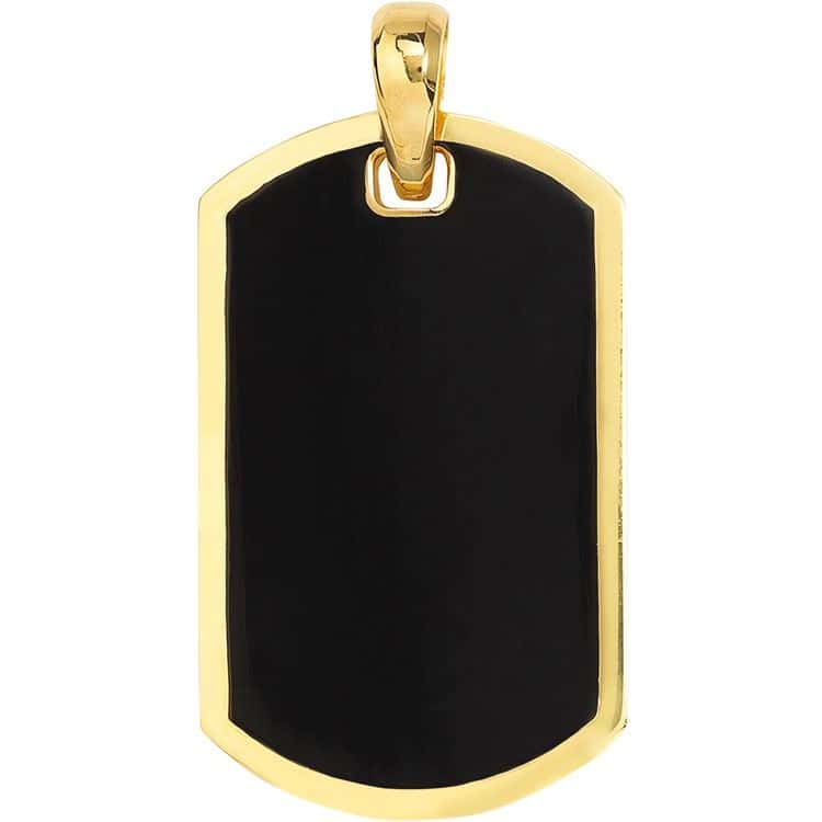 Men's 14kt Gold Fancy Black Enamel Dog Tag with Border Pendant
