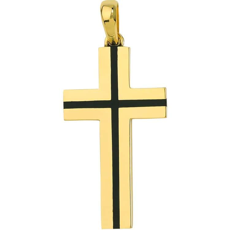 Men's 14kt Gold Fancy Black Enamel Cross Pendant