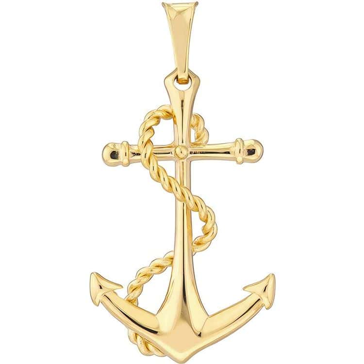 Men's 14kt Gold Anchor Pendant with Rope Design
