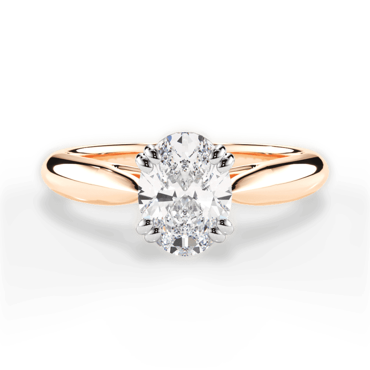 Two-Tone Solitaire Diamond Tulip Cathedral Engagement Ring / 0.31 Carat Oval Diamond