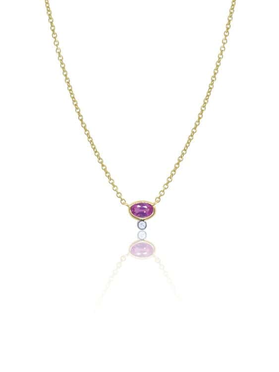Meira T 14kt Gold Dainty Pink Sapphire and Diamond Necklace