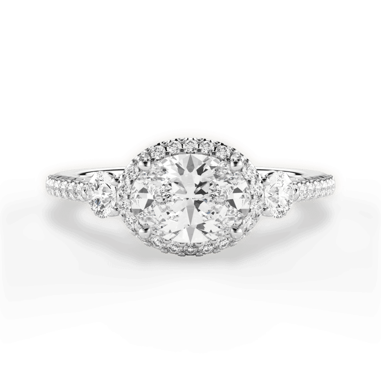 East To West Three-stone Halo Diamond Band Engagement Ring