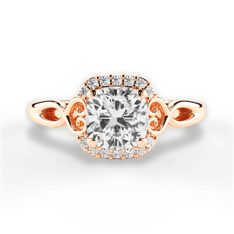 Heart Embellished Diamond Halo Engagement Ring / 0.29 Carat Cushion Diamond