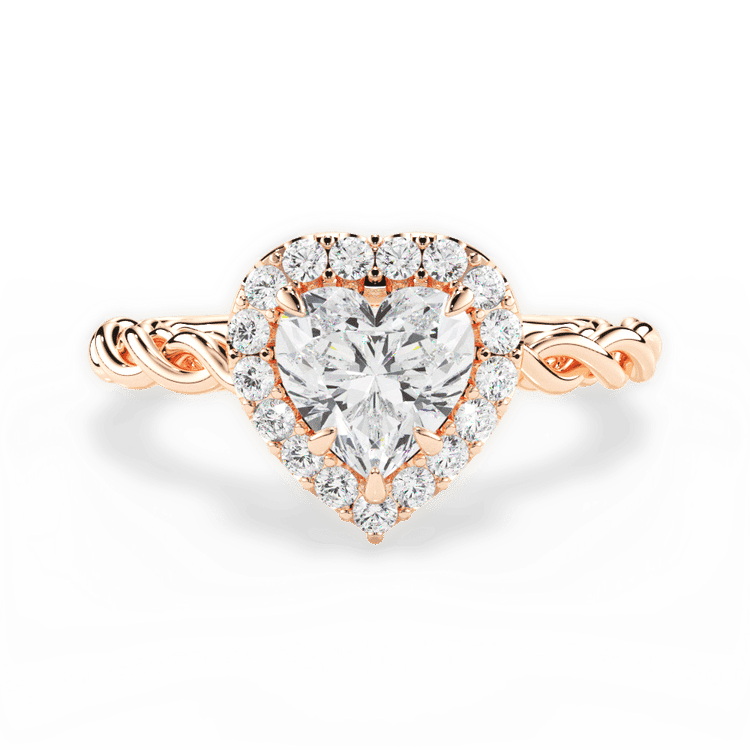 Twisted Shank Diamond Halo Engagement Ring / 0.68 Carat Heart Lab Diamond