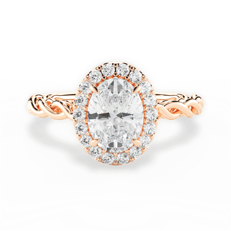 Twisted Shank Diamond Halo Engagement Ring / 0.48 Carat Oval Lab Diamond