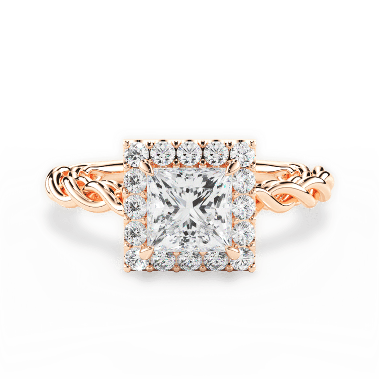 Twisted Shank Diamond Halo Engagement Ring / 0.21 Carat Princess Lab Diamond