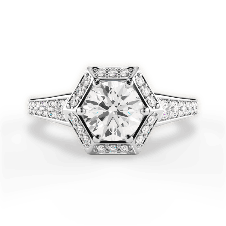 Vintage Hexagonal Halo Diamond Band Engagement Ring