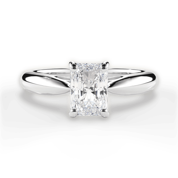 Two-Tone Tapered Cathedral Solitaire Engagement Ring / 1.51 Carat Radiant Lab Diamond