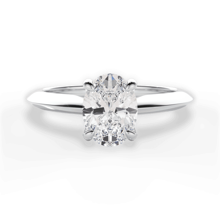 Two-Tone Solitaire Diamond Knife-edge Engagement Ring With Surprise Diamonds / 0.18 Carat Oval Diamond