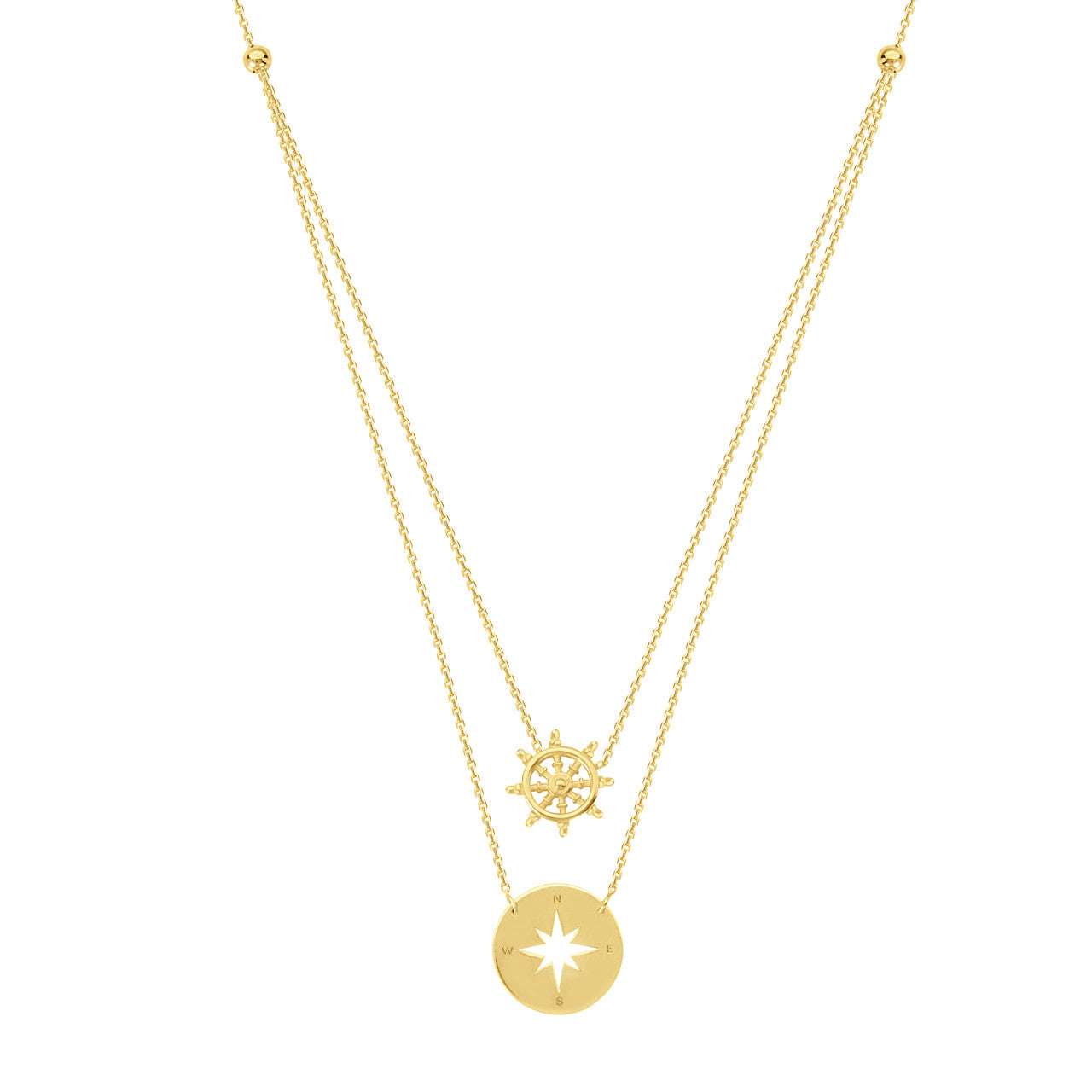14kt Yellow Gold Mini Compass Layered Necklace