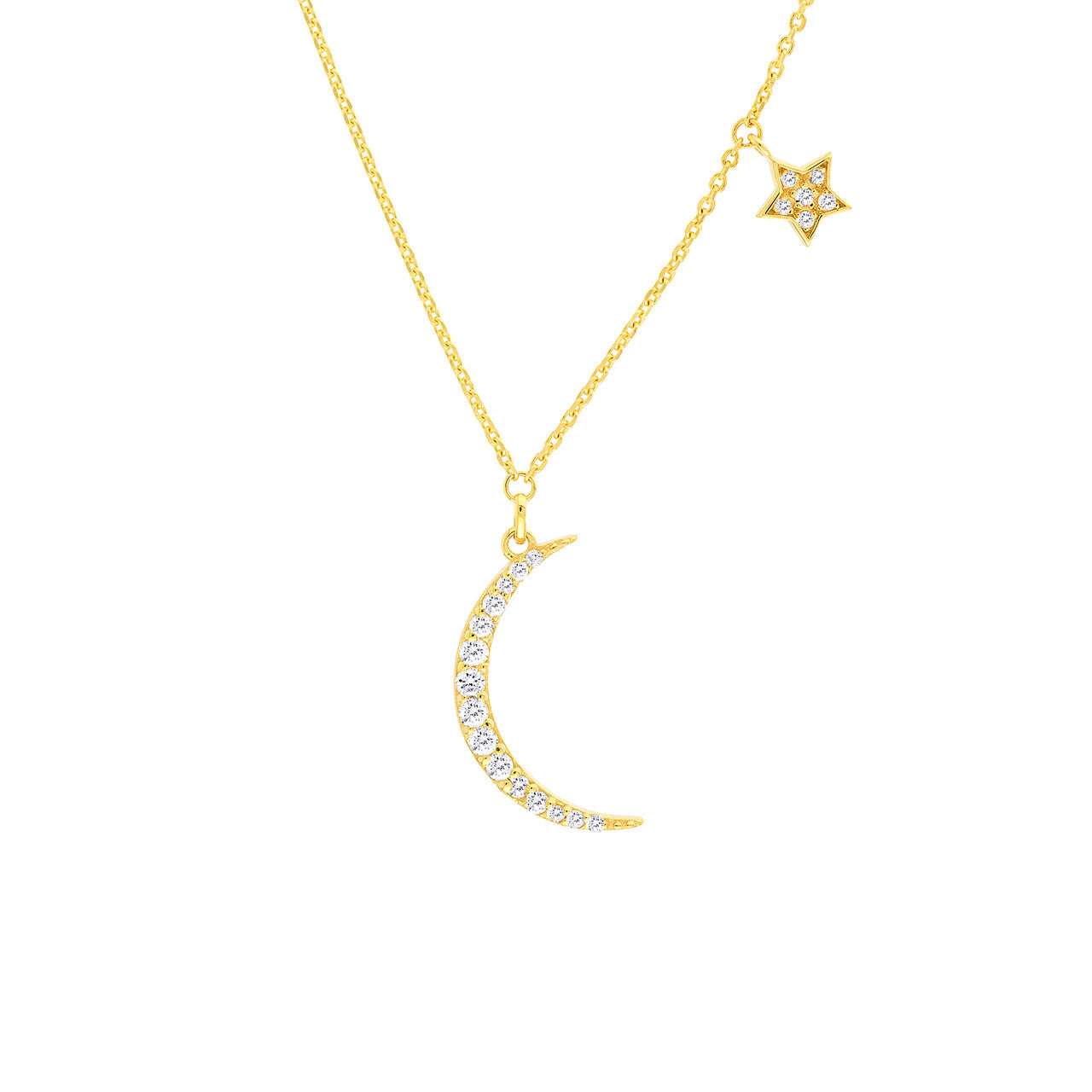 14kt Gold 0.25 CTW Diamond Moon & Star Dangle Necklace