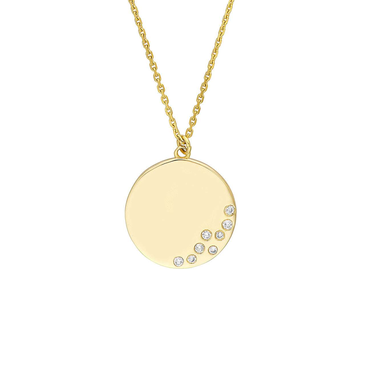 Scattered Diamond Medallion Necklace - 14kt Gold 0.04 CTW