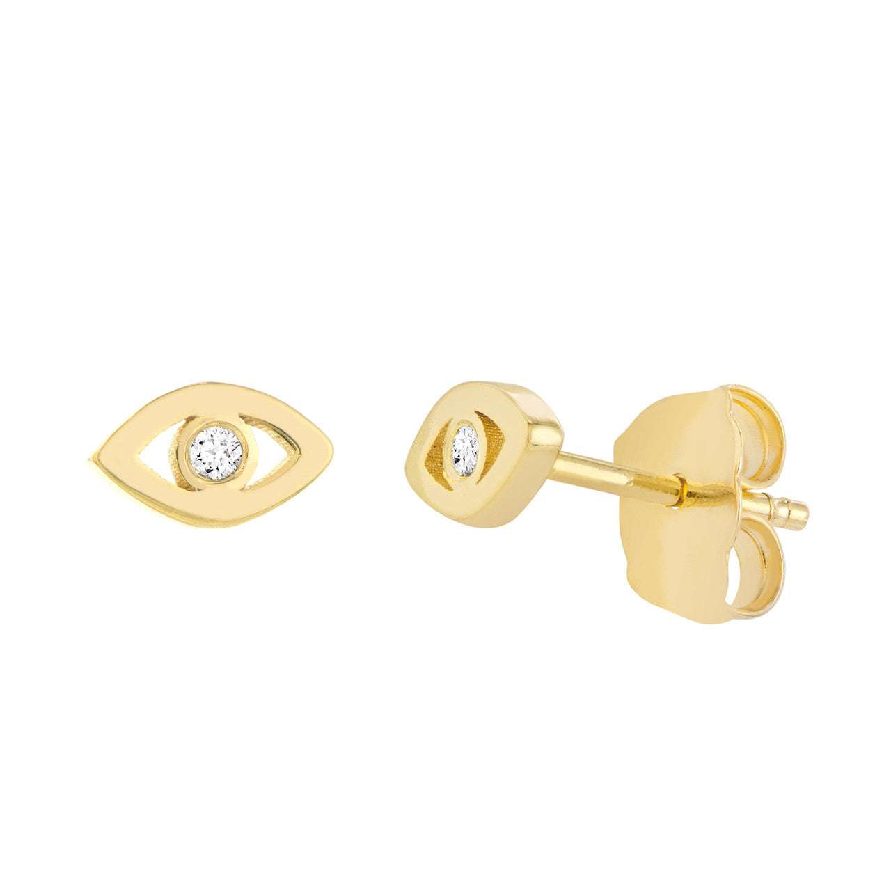 14kt Gold 0.02 CTW Mini Open Evil Eye Diamond Stud Earrings