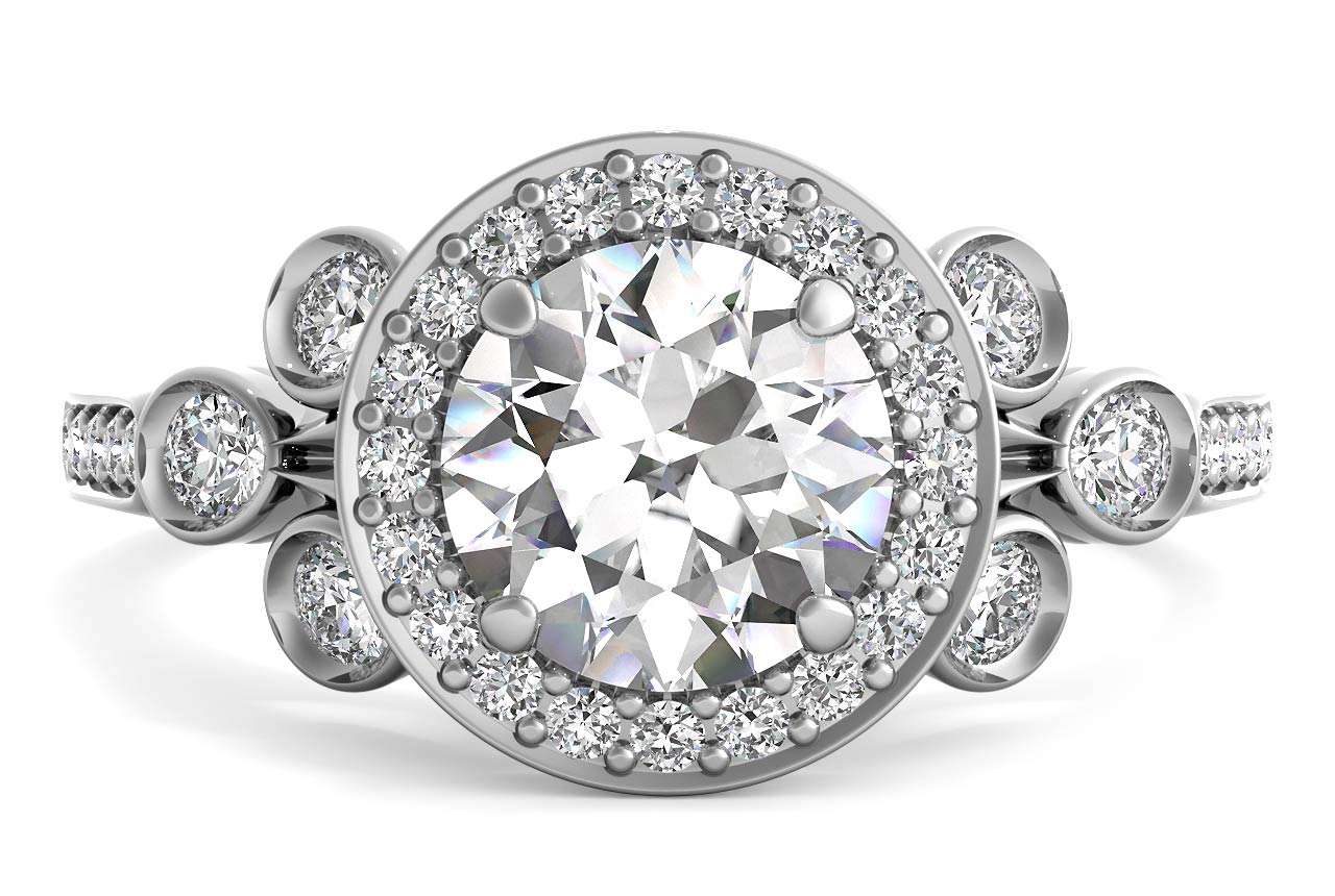 Vintage Scroll Halo Diamond Engagement Ring