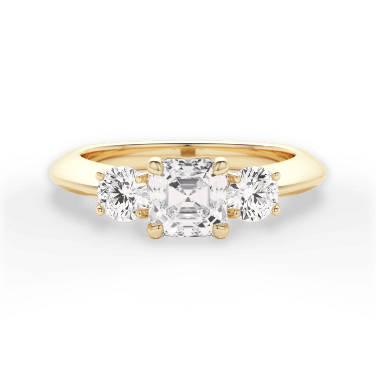 The Olivia Asscher Cut 18kt Yellow Gold Three Stone Diamond Engagement Ring