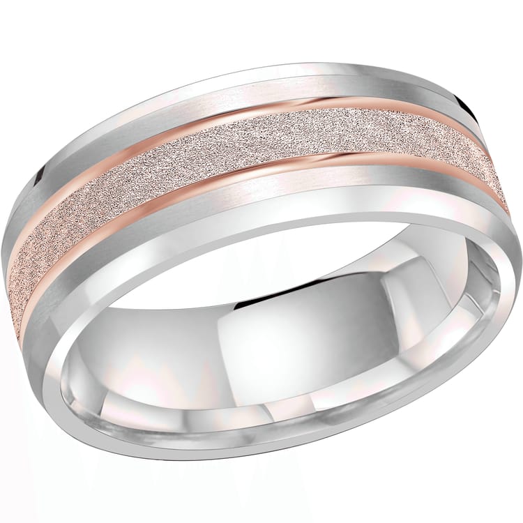 Men's Two-tone Double Inlay Sandblast-finish Wedding Ring