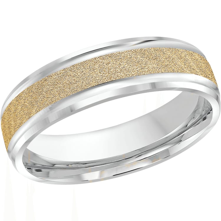 Men's 6mm Two-tone Sandblast-finish Beveled Edge Wedding Ring