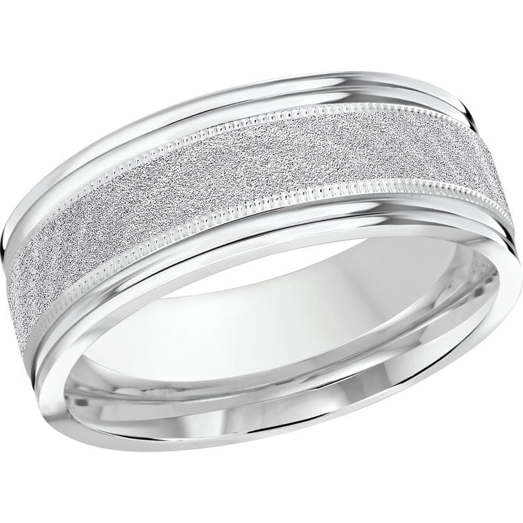 Men's 8mm Sandblast-finish Milgrain Wedding Ring