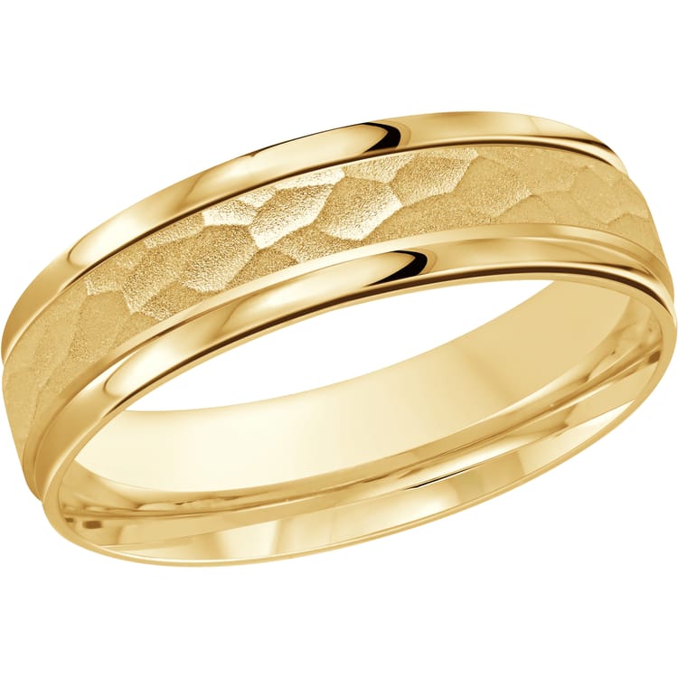 Men's Hammered-finish Polished Edge Wedding Ring