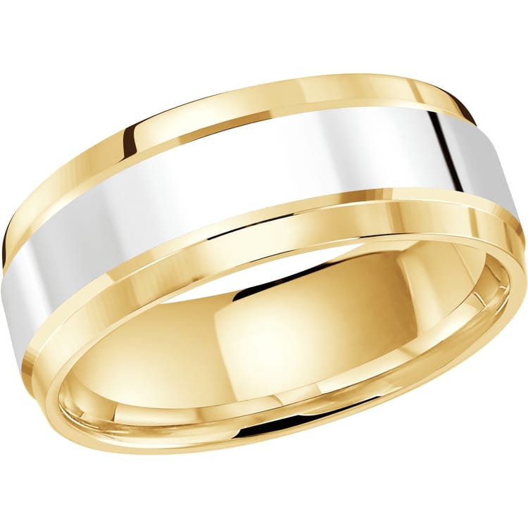 Men's 8mm Two-tone High-polish Raised-center Wedding Ring