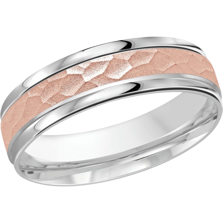 Men's Two-tone Hammered-finish Polished Edge Wedding Ring