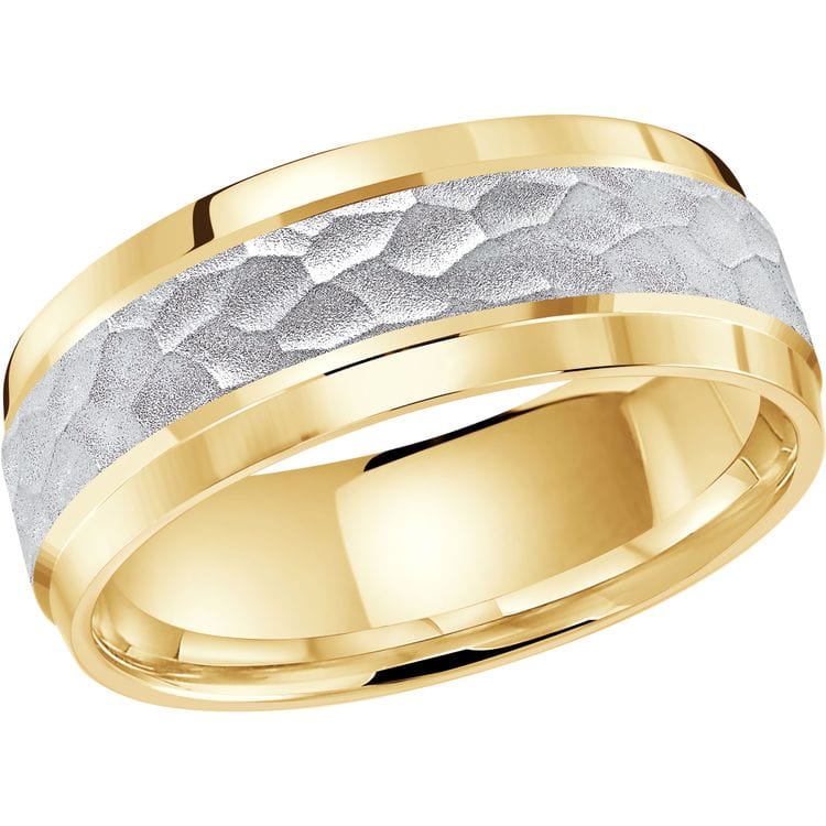 Men's 8mm Two-tone Hammered-center Polished-edge Wedding Ring
