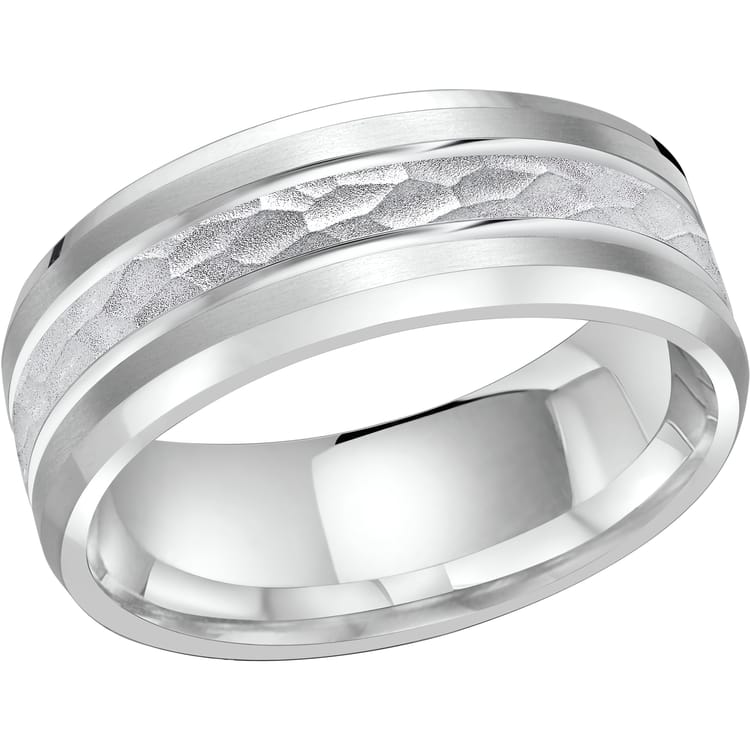 Men's Double Inlay Hammered-finish Wedding Ring