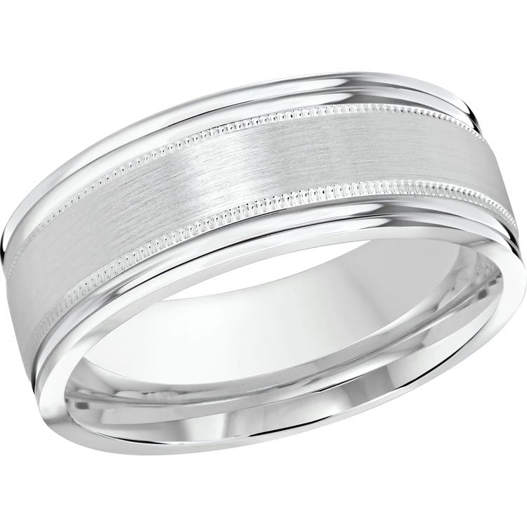 Men's 8mm Satin-finish Milgrain Wedding Ring