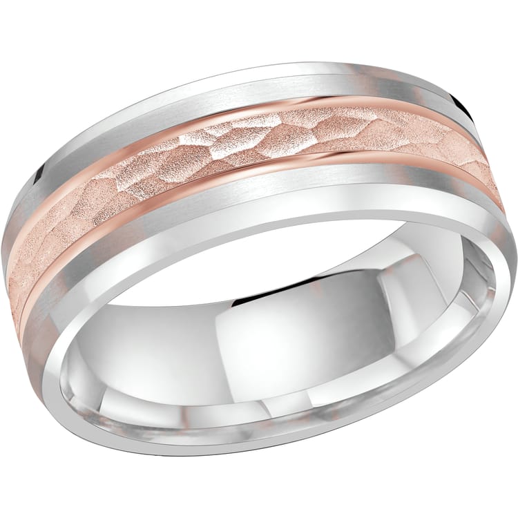 Men's 8mm Two-tone Double Inlay Hammered-finish Wedding Ring