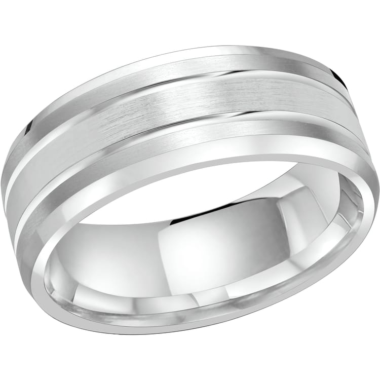 Men's 8mm Double Inlay Satin-Finish Wedding Ring