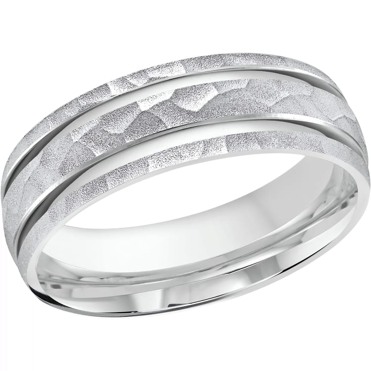 Men's 7mm Double Inlay Hammered-Finish Wedding Ring