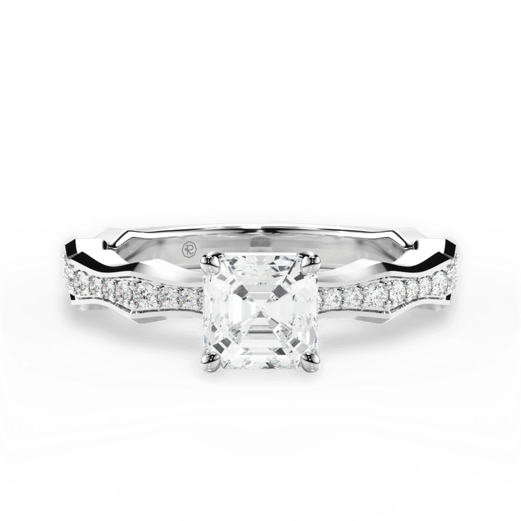 The Ruby Asscher Cut 14kt White Gold Pave Bamboo Diamond Engagement Ring