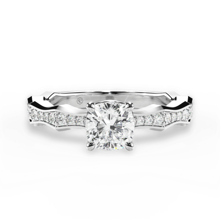 The Ruby Cushion Cut 14kt White Gold Pave Bamboo Diamond Engagement Ring