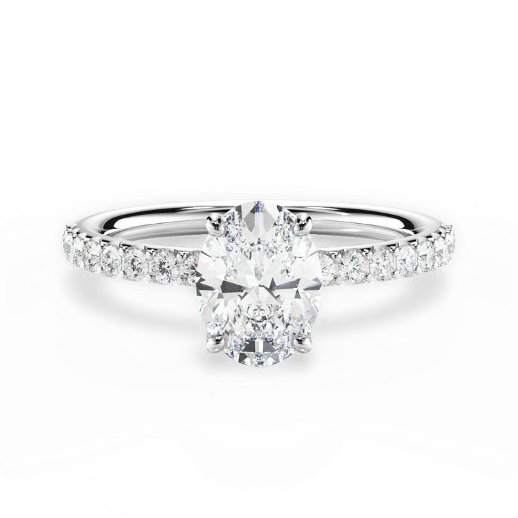 Timeless French-set Diamond Band Engagement Ring / 6.01 Carat Oval Yellow Diamond
