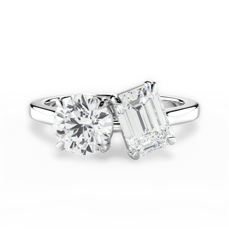 Two Stone Round Lab Diamond Engagement Ring / 3.01 Carat Emerald Diamond