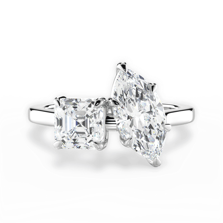 Two Stone Asscher Lab Diamond Engagement Ring / 1.01 Carat Marquise Diamond