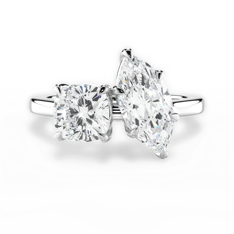 Two Stone Cushion Lab Diamond Engagement Ring / 1.01 Carat Marquise Diamond