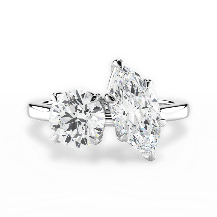 Two Stone Round Lab Diamond Engagement Ring / 1.01 Carat Marquise Diamond