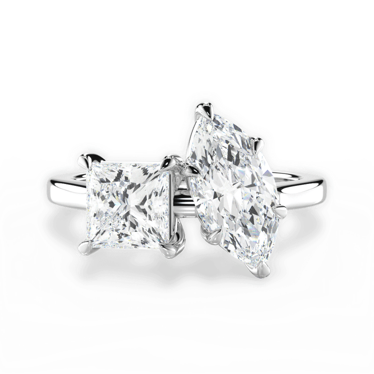 Two Stone Princess Lab Diamond Engagement Ring / 1.01 Carat Marquise Diamond