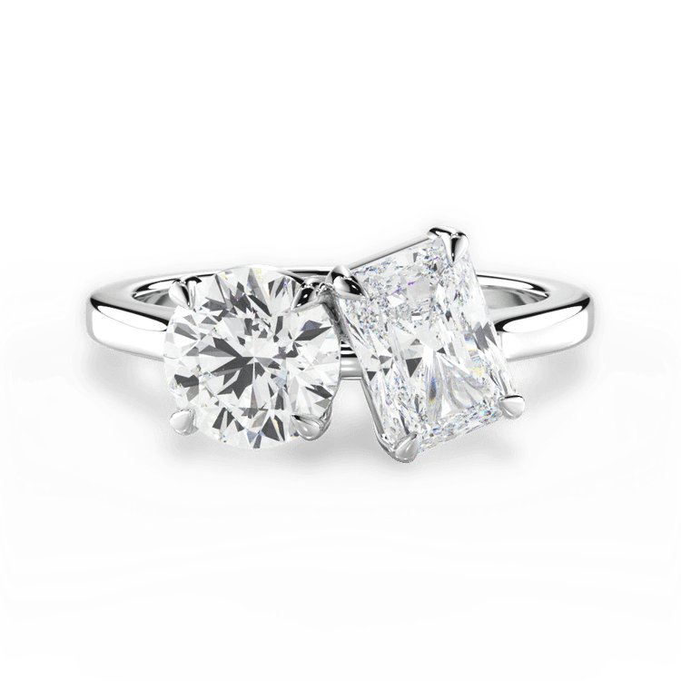Two Stone Round Lab Diamond Engagement Ring / 2.21 Carat Radiant Lab Diamond