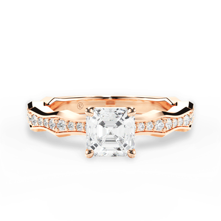 The Ruby Asscher Cut 18kt Rose Gold Pave Bamboo Diamond Engagement Ring