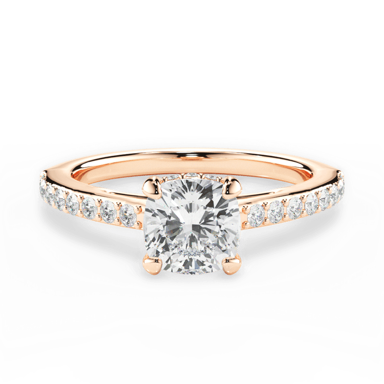The Suri Cushion Cut 18kt Rose Gold Hidden Halo Diamond Engagement Ring