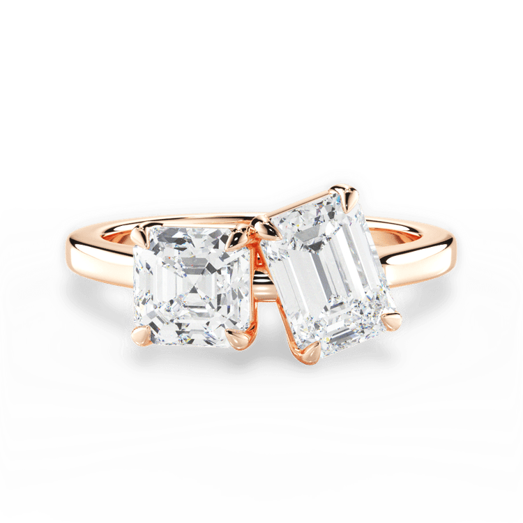 Two Stone Asscher Lab Diamond Engagement Ring / 4.01 Carat Emerald Diamond