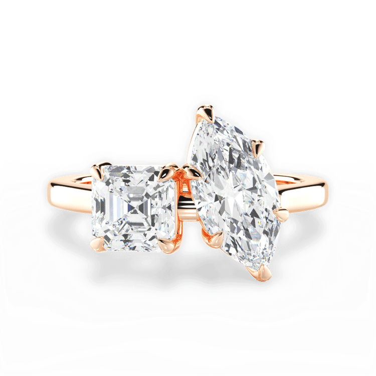 Two Stone Asscher Lab Diamond Engagement Ring / 1.21 Carat Marquise Diamond