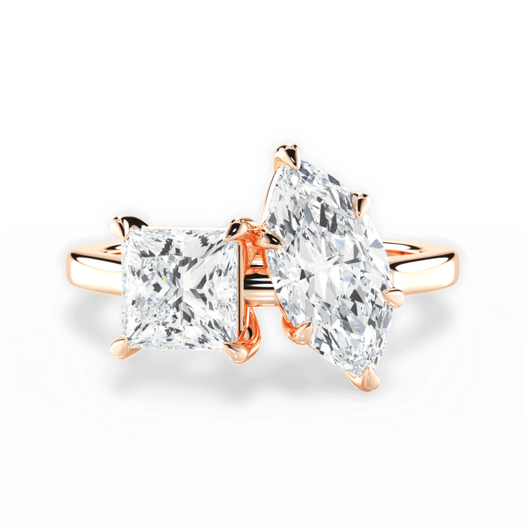 Two Stone Princess Lab Diamond Engagement Ring / 1.20 Carat Marquise Diamond