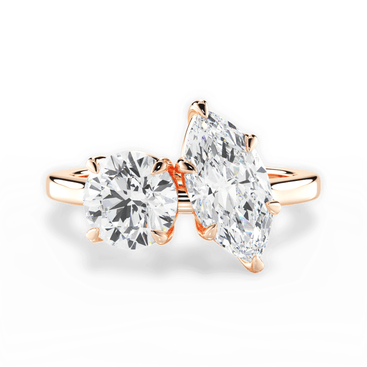 Toi et Moi Personalized Round Lab Diamond Engagement Ring / 1.20 Carat Marquise Diamond