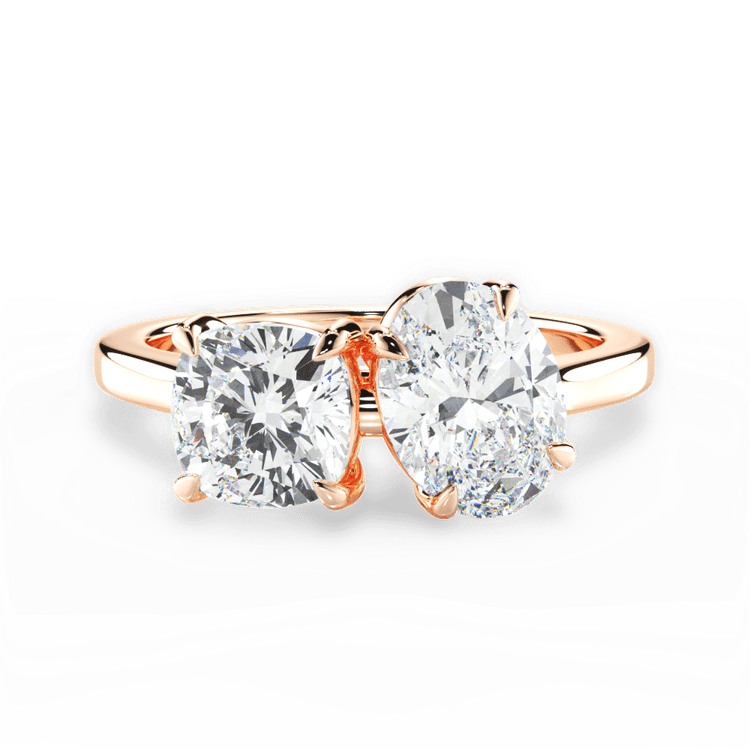 Two Stone Cushion Lab Diamond Engagement Ring / 0.21 Carat Oval Diamond