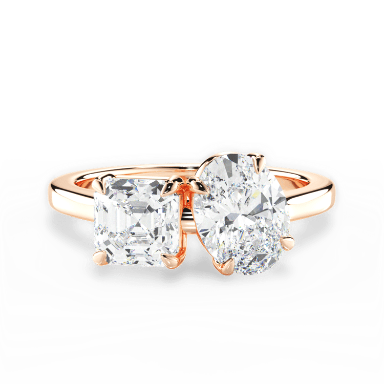 Two Stone Asscher Diamond Engagement Ring / 3.01 Carat Oval Diamond
