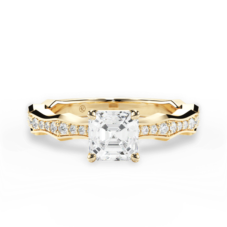 The Ruby Asscher Cut 18kt Yellow Gold Pave Bamboo Diamond Engagement Ring