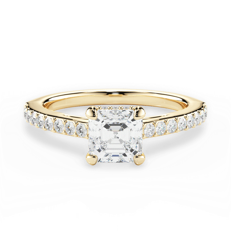 The Suri Asscher Cut 18kt Yellow Gold Hidden Halo Diamond Engagement Ring